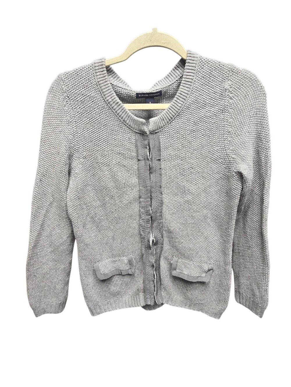 Banana Republic Sz S Gray Hook Loop Cotton Metallic Cardigan Sweater